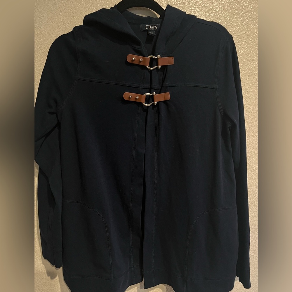 Chaps Denim Women's Navy Blue Cotton blend Jacket with Hood